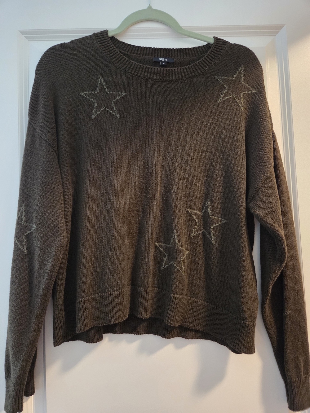 Rails Khaki Green Star Print Cotton Cashmere Sweater Size M
